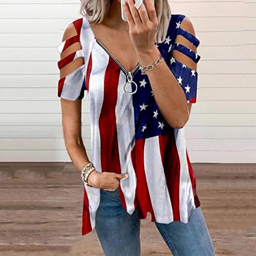 4. jula majice za žene za žene ljetni kratki rukav V vrat tunike Tops USA Flag Stars Stripes Tie-Dye bluza