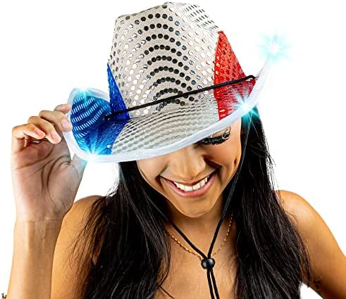 Fun Central-LED Light Up Patriotski kaubojski šešir za muškarce & amp ;žene / Mardi Gras Party Supplies party kape Patriotski šešir Cowboy Party Favor Supplies Western Wear za muškarce i žene