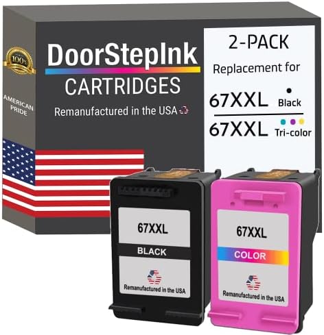 DoorStepInk prerađen u SAD-u zamena kertridža sa mastilom za HP 67XXL 67 XXL crne i kolor patrone Combo 2 pakovanje za štampač HP DeskJet 2724 2755 2755e 4155 Envy 6055 6075 6455