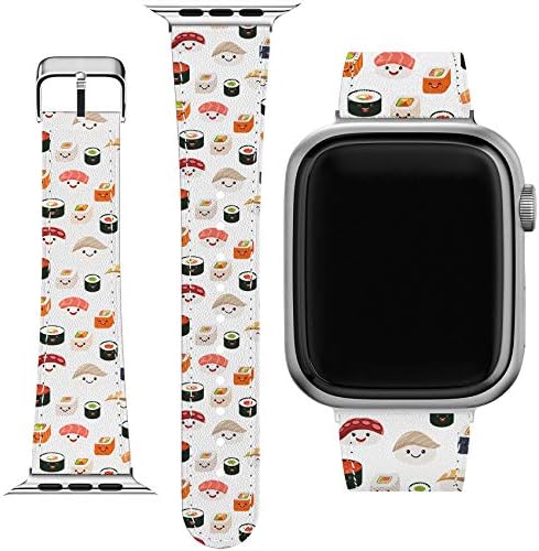 CAVKA za ručni zglob Kompatibilan je za Apple Watch seriju 7/2/5/4/3/2 / 1 / SE & odgovarajući telefon Slatki remen 38-40-41-42-44-45 mm Uzorak Ispis PU kožna djevojka narukvica Kawaii sushi riža Djevojka Trend riblje hrane