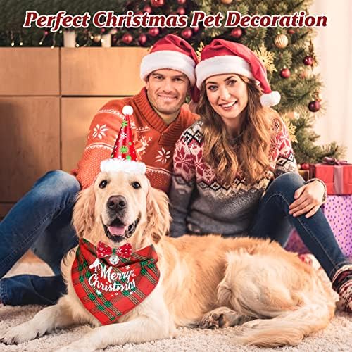 3 pakovanje božićne odjeće, pas božićna bandana mačka trokuta šal kućnih ljubimaca sa zvonom snježne paljve print pas šešir za božićne kostim za štenad srednje pse kućni ljubimci