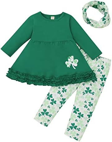 Poklon set Girls Toddler Baby Girls Meko odijelo St.Patrick's Day Ruffles Top Heart ispisane hlače odijelo odvratnik Top pantnice Velike bebe prekrivači