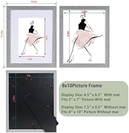 Hongkee 8x10 okvir za slike od 2, punog drvenog okvira i prava stakla - rustikalni sivi stil, prikaz 5x7 slika