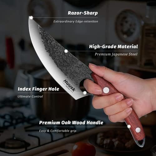 Huusk Kolekcionarni noževi Bundle Chef Nož i rezbareni mesni Cleaver nož ručni nosač za ručni nož sa kožnim poklopcem i poklon kutijom