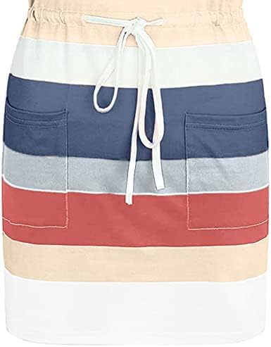 FQZWONG Ljetne casure za žene prugasto bez rukava V-izrez V-izrez u boji Block kaiš plaža mini sandress sa džepom