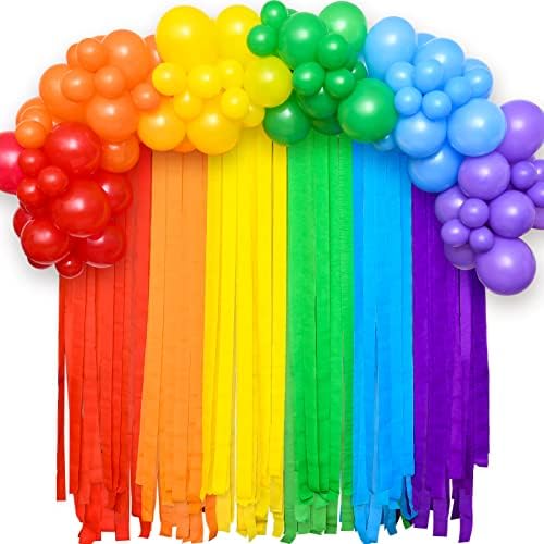 Golray 117pcs Rainbow Rođendanska dekoracija Crepe Papir Streamer Balloon Balloon Gornja Garland Arch Kit Colorful