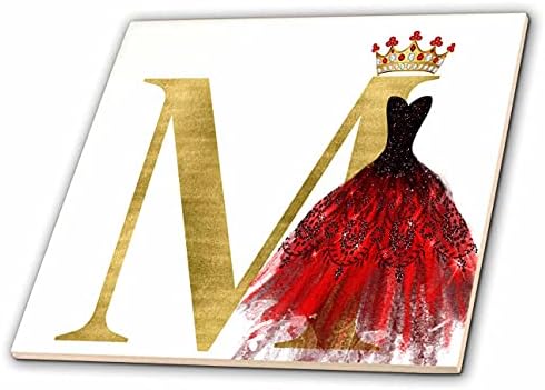 3drose crvena haljina slika dragulja kruna slika zlatnog monograma M-Tiles