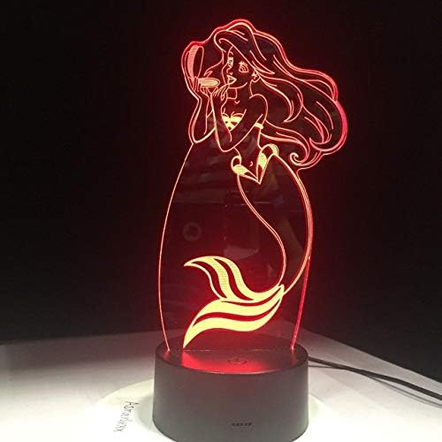 LLWWRR1 Mermaid lampa princeza 3d vizuelna Led noćna svjetla za djecu dodirnite USB Tabela Lampara