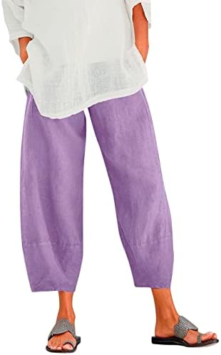 Pant pamučni ženski usjev ubodne boje labave boje čiste i hlače hlače elastične sa džepom Žene
