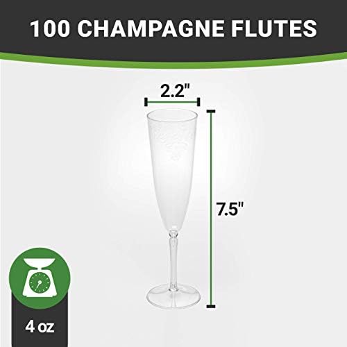 Restaurware 5 unci plastični šampanjac, 100 visokih mimoza naočala - za jednokratnu upotrebu, reciklirajuće, morske morske plastične čaše za jednokratnu upotrebu, za zabave i vjenčanja, za pića ili koktele