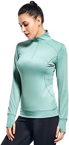 Ženska četvrtina zip trčanje pulover-dugih rukava za vježbanje za žene sa rupom palca