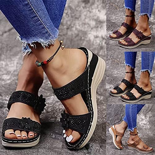 Sandale za žene Dressy Ljeto, klinovi sandale za žene Drćene ljetne udobne ortotičke sandale sa cipelama