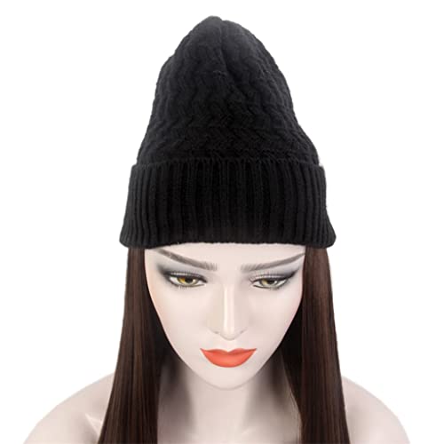 KLKKK modni evropski i američki ženski šešir za kosu crni pleteni šešir perika duga ravna Svijetlosmeđa kapa perika