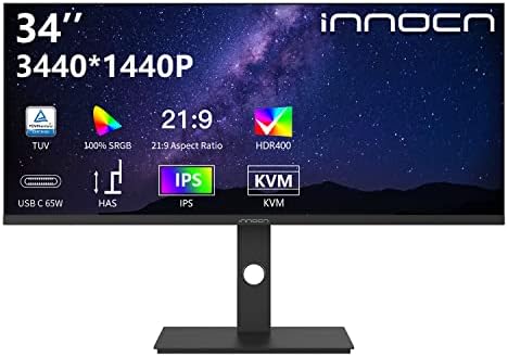 INNOCN 34 Ultrawide Monitor 21:9 WQHD 3440 x 1440p IPS ekran sRGB 75Hz Adaptive Sync HDR400 USB Type-C
