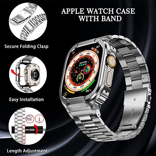 Amznehrđajući čelik Apple Watch bend s futrolom kompatibilan sa Applea satovima Ultra 49mm 8/7 6/5/4 / SE 3/2/1, iWatch trake i zaštitni poklopac za muškarce