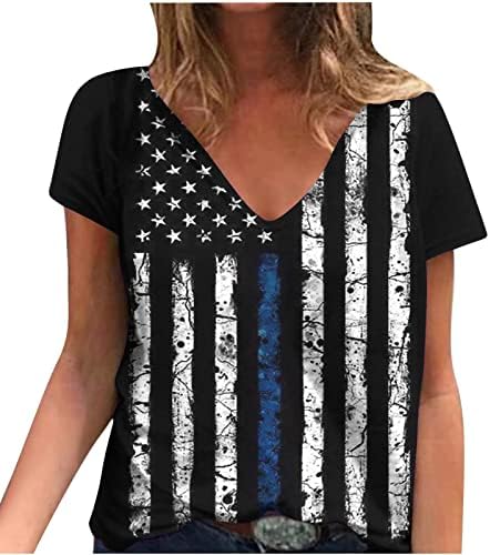 Ženske majice V izrez kratki rukav Američka zastava Ispiši vrhove ljetne ležerne majice Grafički modni tunički