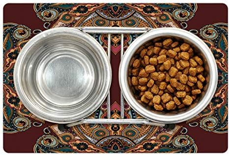 Lunarable kestenjasta prostirka za kućne ljubimce za hranu i vodu, orijentalni tradicionalni Paisley