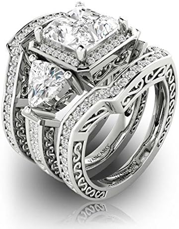 3kom / Set Charm ženski nakit 925 srebrni prsten Set bijeli Topaz vjenčani prsten 6-10