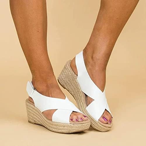 Ženska platforma & amp; klinaste sandale Ležerne jednobojne slamnate srednje pete otvorene sandale