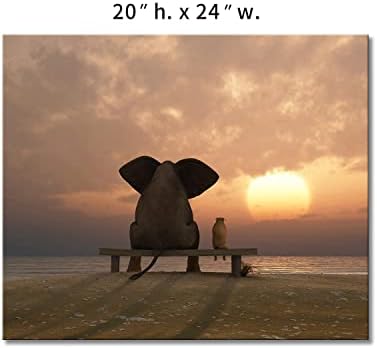 Prva zidna Umjetnost-Slon i pas sjede na ljetnoj plaži zidna Umjetnost slikajući sliku Print na platnu slike