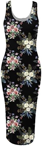 LMDUDAN Ženska haljina za rubu bez rukava 2023 Ljetna modna cvjetna ispis Olovka Duljina koljena Slim Haljine