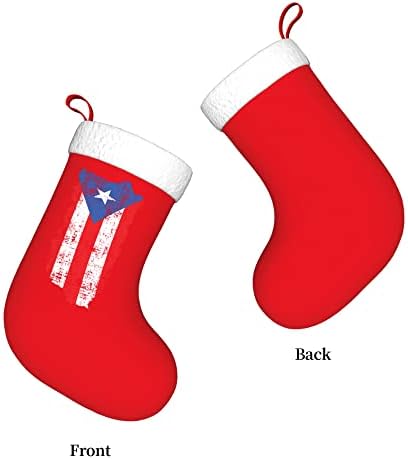 QG ZZX Božićne čarape sa bijelim super mekom plišane manžetne vintage Portoričke zastave Xmas čarape Božićne