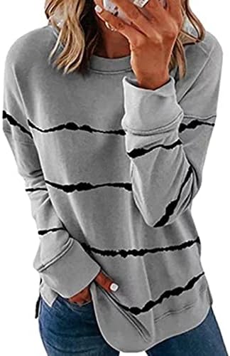 Žene dame dukserice 2023. ležerne labave trake s dugim rukavima opruga Spring Comfy pulover Tunike Fall Crewneck bluza