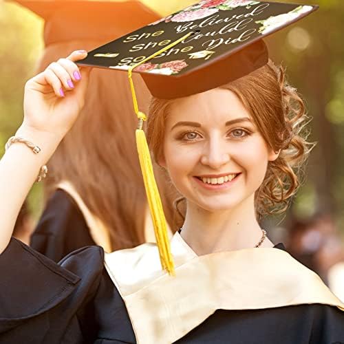 8 PCS 2023 Diplomski poklopac za žene za žene Štampano Grad Podesivi diplomski šeširi sa tasselom ohrabruju