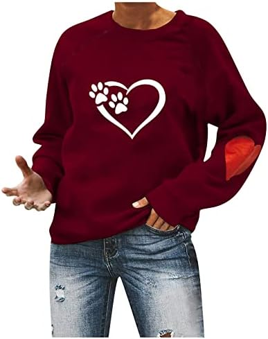 Jjhaevdy Valentines Day Plus Veličina Pulover Žene Crewneck vrhovi dugih rukava Pulover Love Heart Grafički