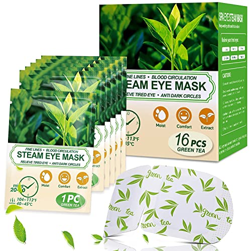 16 pakovanja maske za pare za suhe oči, zeleno čaj toplo maska ​​za oči, reljefna zamotana zamotavanje vruće maska ​​za oči za masku za pravu oči, komprimiranje vlažnog grijanja za spavanje, samo zagrijavanje očiju