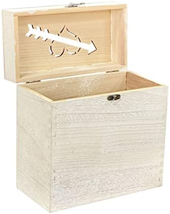 Cregugua Drvena kutija za vjenčanicu sa utokom u obliku topline, rustikalni bijeli, 9,8 x 5 x 9,8 inča