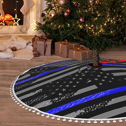 Suknja za božićnu drvvu sa Pom Trim-plavom linijom-linijskim zastava-policijskim praznicima Božićni ukrasi
