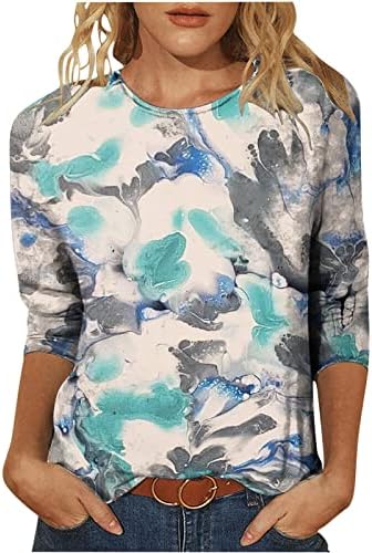 3/4 rukavi za žene, Ženski ljetni slatki cvjetni Print Crewneck pulover Tee Shirts Dressy Casual relaxed fit