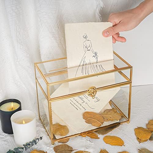 REDHUGO 10x5, 5x7, 7 inča Zlatna staklena kutija za kartice ručno rađena sa prorezom, kutije za vjenčane kartice