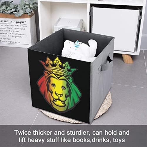 Lion Rasta Glava Sklopivi poklopci za odlaganje ispisnih tkaninskih kocke košara kutije sa ručkama za igračke za odjeću, 11x11x11