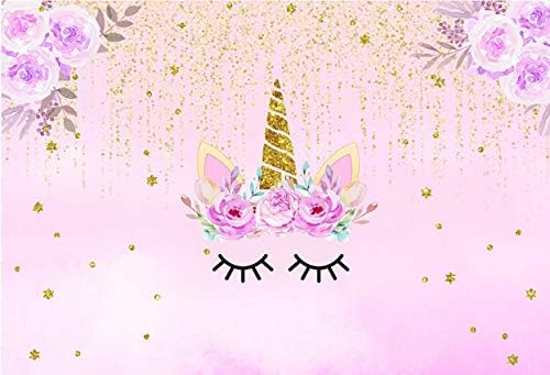 Pozadina za fotografiju Pink Girl Unicorn Rođendanska zabava Banner princeza slatki poni Zlatna svjetlucava