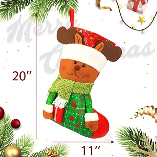 Comeoy 3pcs 20 Božićne čarape Classic Velike čarape Santa Snowman Reindeer Xmas karakter za obiteljski odmor Ukrasi za uređenje soba ukrasi