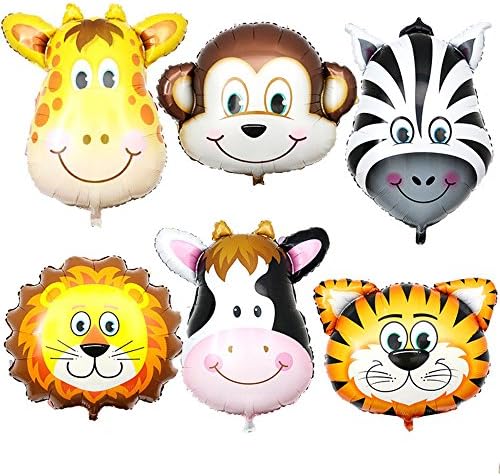 Elloapic 6 komada Velika veličina džungla glava balona za djecu za djecu i slatke safari životinje Teme rođendanski ukrasi, šest plutajući u zraku privlače pažnju djece