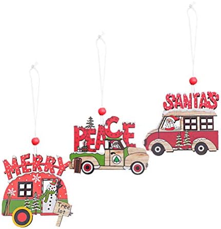BESTOYARD 3kom Božić privjesci drveni Cartoon Car viseći ukrasi božićno drvce Ukrasi potrepštine za Božić potrepštine