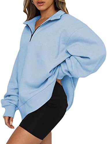 Tunika za žene vrhove bluza vrhova V-izrez zip up pad pada sportska majica meka udobna majica puloveri