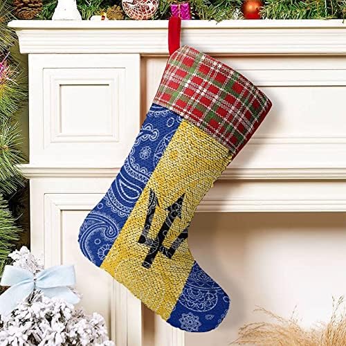 Barbados Paisley Flag Sequin Božićne prazničke čarape Reverzibilna boja Promjena magične zalihe