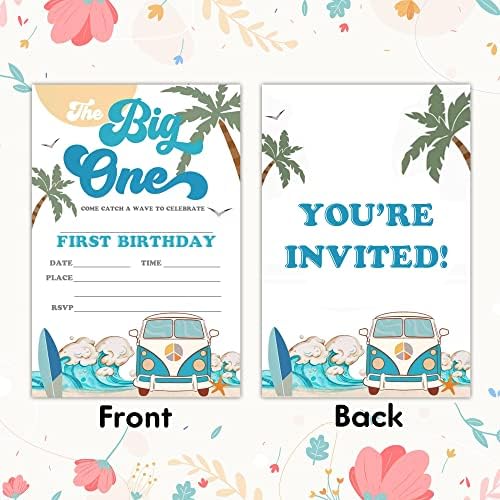 Karte za rođendanske pozivnice sa koverte od 20 - retro surf van za surfanje na dasku za surfanje na plaži