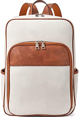 Telena kožni ruksak za laptop za žene Business Casual College Laptop torbe bež-smeđe