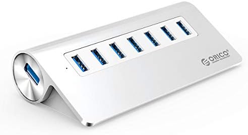 ORICO Aluminium 7 Port Super Speed USB3.0 Hub sa 24W adapterom za napajanje i 3.3 Ft. USB3. 0 kabl za iMac MacBook