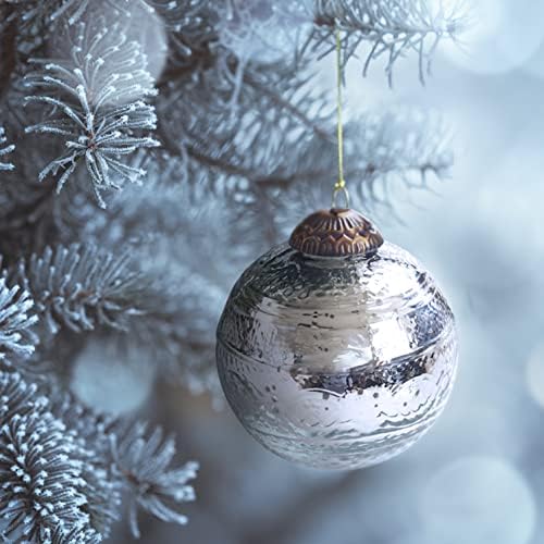 Set 4 srebrne žive staklene ukrase savršeno za božićno drvce, viseći odmorski ukras, pokloni i kućni dekor