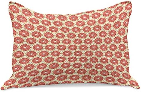 AMBESONNE CITRUS Pleted quilt jastuk, simetrični grede kriške ljetni uzorak sočno voće ilustracija, standardna jastučna pokrivača kraljice za spavaću sobu, 30 x 20, tamna koraljna i blijedo narančasta
