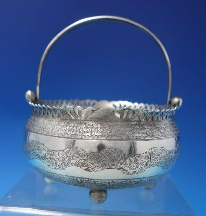 Srednjoistočna srebrna korpa za srebrnu posudu sa rukom s ljuljačka ručka ugravirana 6498