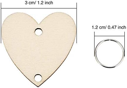 Onwon 100 komada drvene oznake za srce diskovi sa 2 rupe & amp; 100 kom prstenovi od nerđajućeg čelika