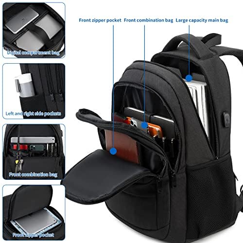 Qinvi crna laptop putni ruksak sa odjeljkom USB punjenje luka protiv krađe Izdržljivi rad odgovara 15.6