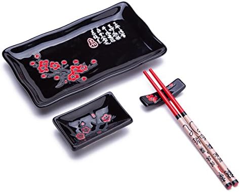 4 kom. Japanski suši ploča za večeru set crni s kineskom kaligrafijom FU dizajna